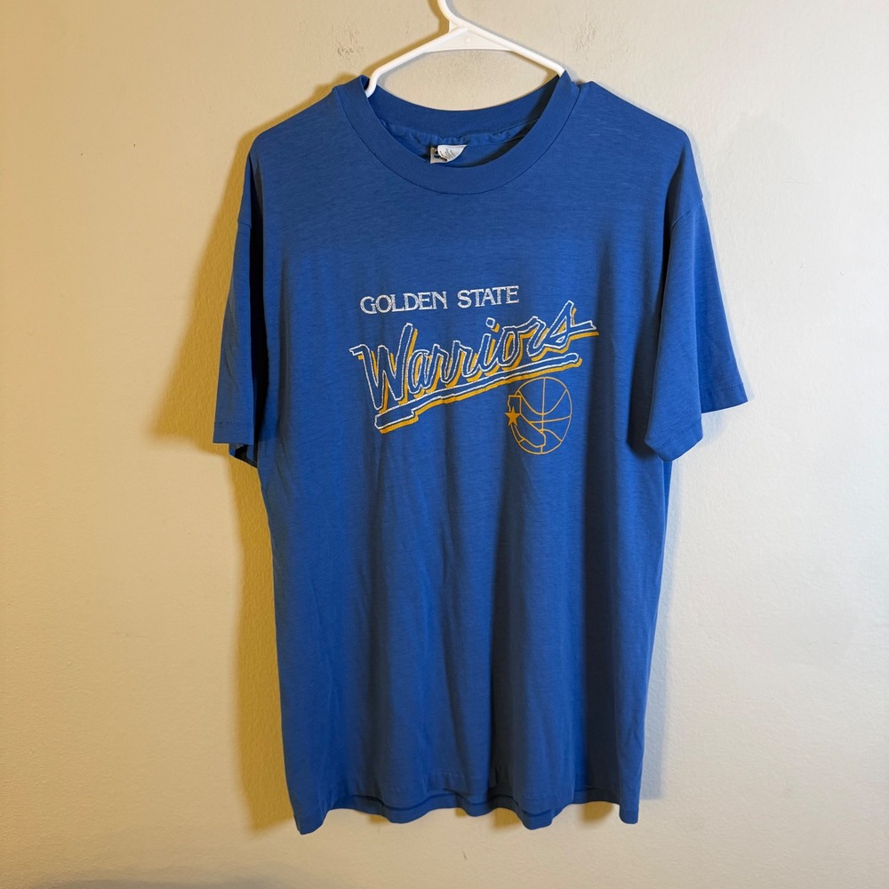 Vintage Golden State Warriors Hanes Fifty-Fifty Single Stitch Blue T-Shirt‎ XL